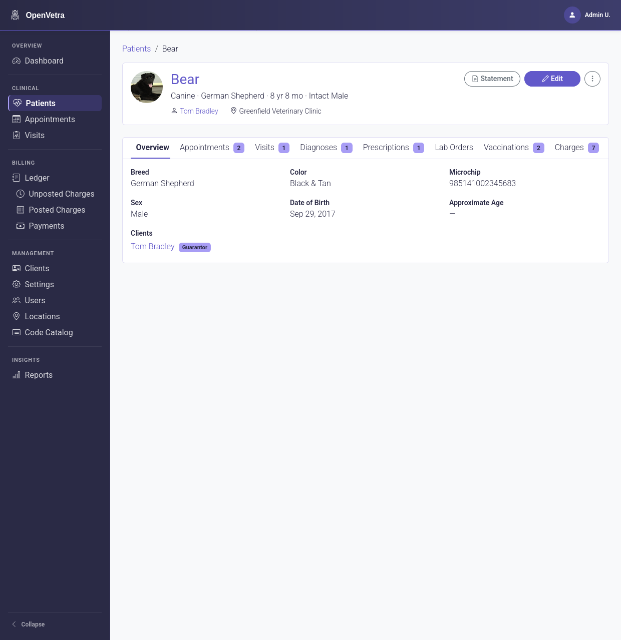 OpenVetra patient record